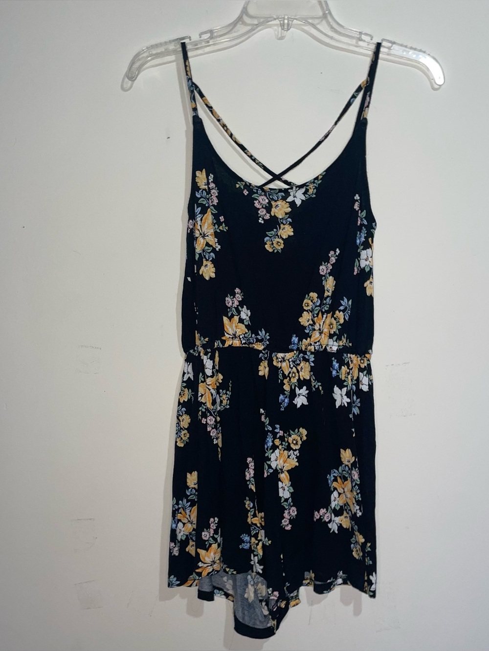 Divided Black Cross Back Flowy Soft Floral S Romper Lightweight Boho